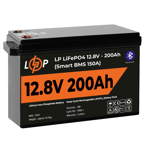 Акумулятор LP LiFePO4 12V (12,8V) - 200 Ah (2560Wh) (Smart BMS 150А) з BT пластик (Безкоштовна доставка) LP20198 фото