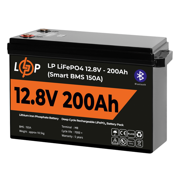 Акумулятор LP LiFePO4 12V (12,8V) - 200 Ah (2560Wh) (Smart BMS 150А) з BT пластик (Безкоштовна доставка) LP20198 фото