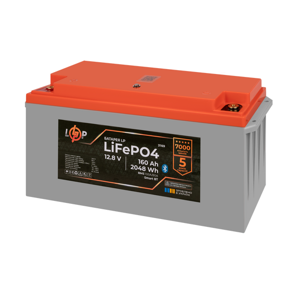 Акумулятор LP LiFePO4 12,8V - 160 Ah (2048Wh) (BMS 100A/80А) пластик Smart BT (Безкоштовна доставка) LP31169 фото