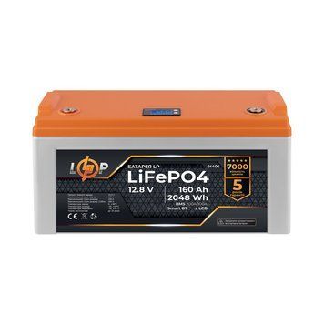 Акумулятор LP LiFePO4 12,8V - 160 Ah (2048Wh) (BMS 200A/100А) пластик LCD Smart BT (Безкоштовна доставка) LP24406 фото